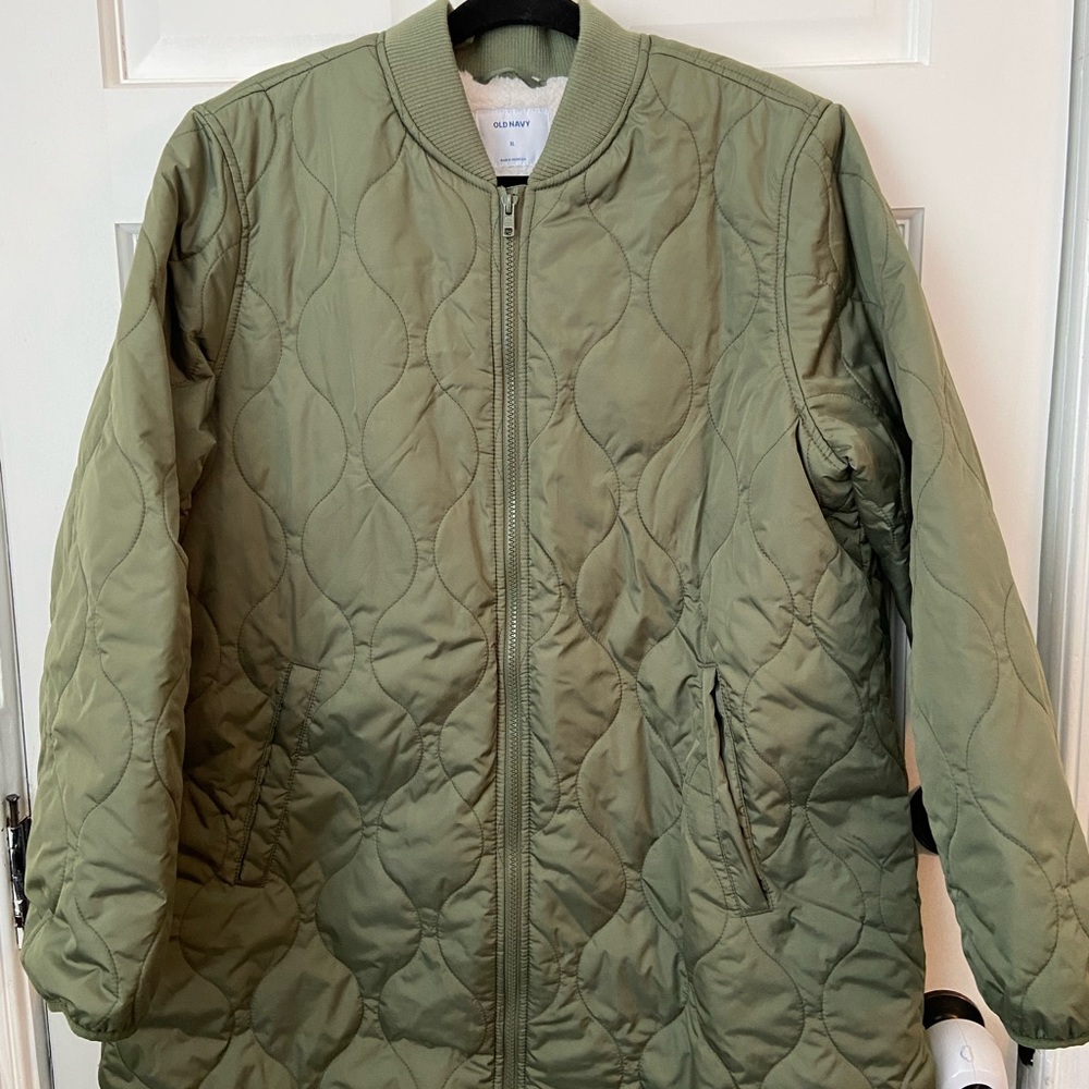 Old Navy Sherpa Lined Long Bomber Jacket